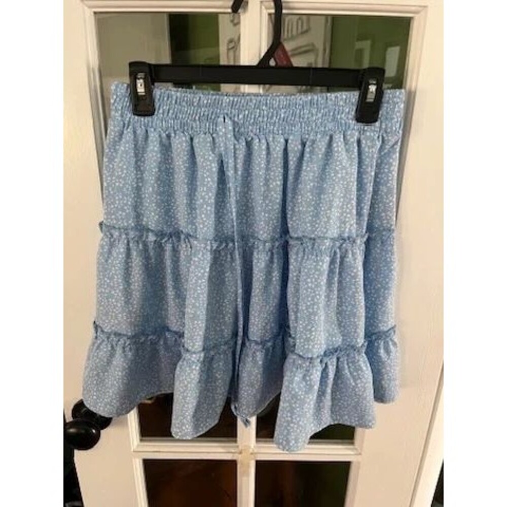 Light Blue Tiered Ruffle Mini Skirt - Size M
